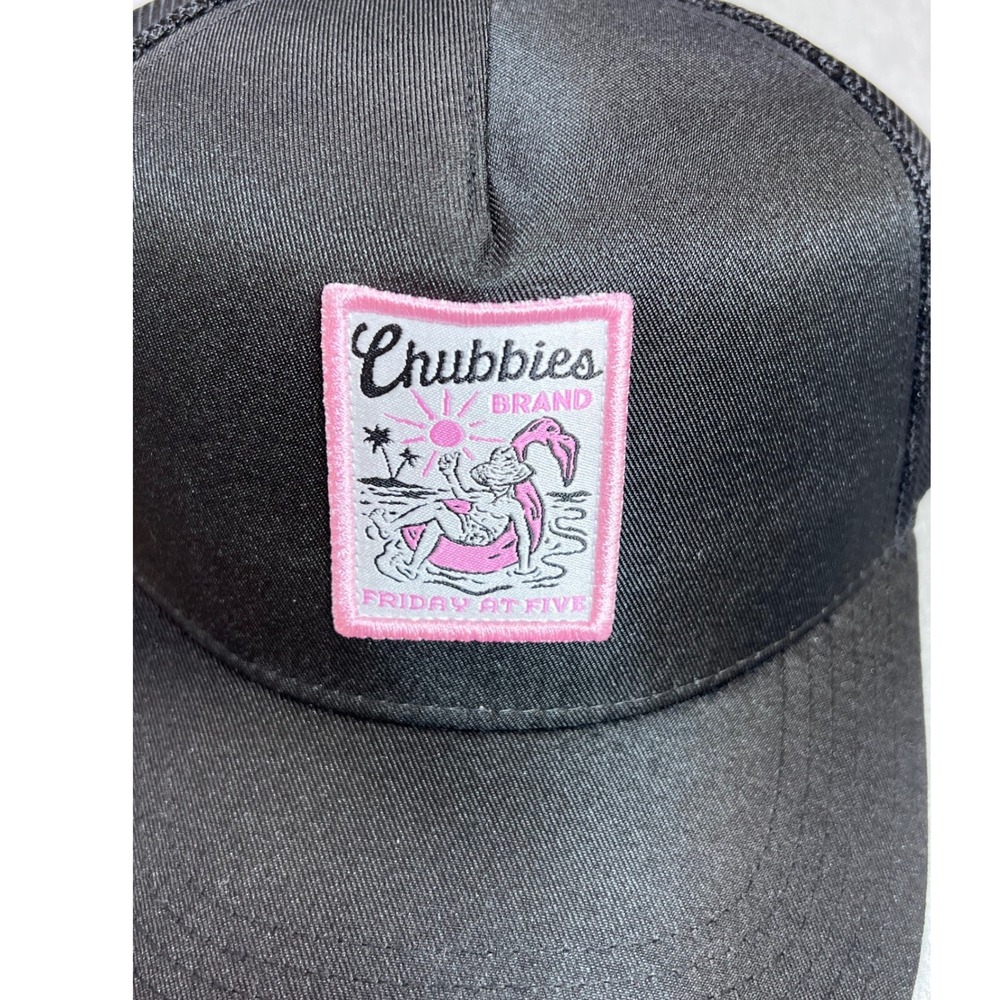 Chubbies The Backstage Trucker Hat Black Pink Friday At Five Flamingo Patch NEW - Picture 2 of 5